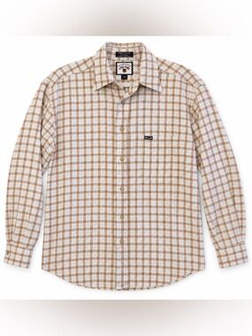 Faconnable Mens M Plaid 100% Cotton Button Down Shirt France Brown Cream